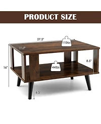 Sugift Compact Retro Mid-Century Coffee Table with Storage Open Shelf