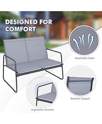 Sugift 4 Pieces of Metal Patio Furniture Chat Set with Tempered Glass Coffee Table