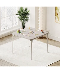 gaomon Folding Table, 33.6 Inch Folding Card Table, Portable Square Folding Table with Pu Soft Cushion,2 chairs