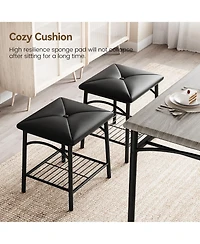 gaomon Kitchen Table with Bench, Dining Room Table Set for 4 with Upholstered Bench and Square Stools, Table Set with Storage -Grey