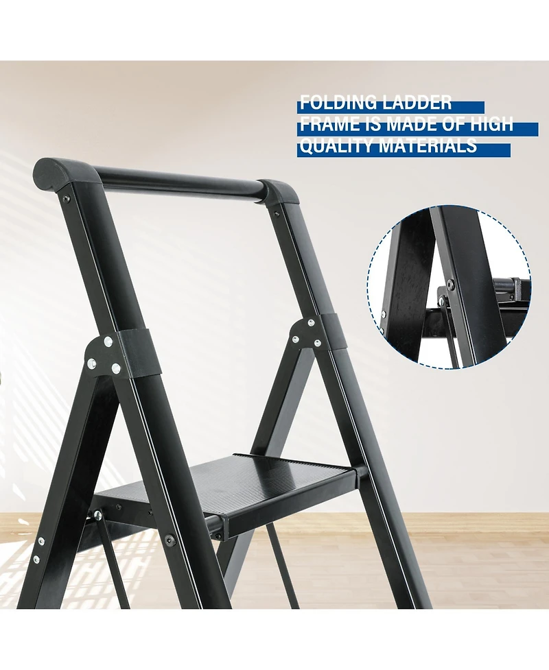 Flynama 4 Aluminum Step Ladder, 4 Step Stool Folding Step Stool with Handrails, Sturdy Step Stool for Adult, Gorilla Ladders 500LBS Capacity Sturdy& P