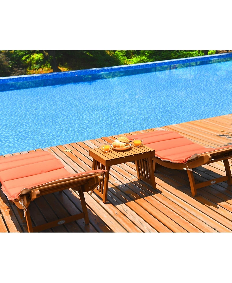 Inolait 3 Pieces Folding Patio Eucalyptus Wood Lounge Chair Set with Foldable Side Table