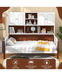 Twin Bed with Bookcase with Shelves and Wooden Slat Support No Box Spring Needed for Living Room Bedroom