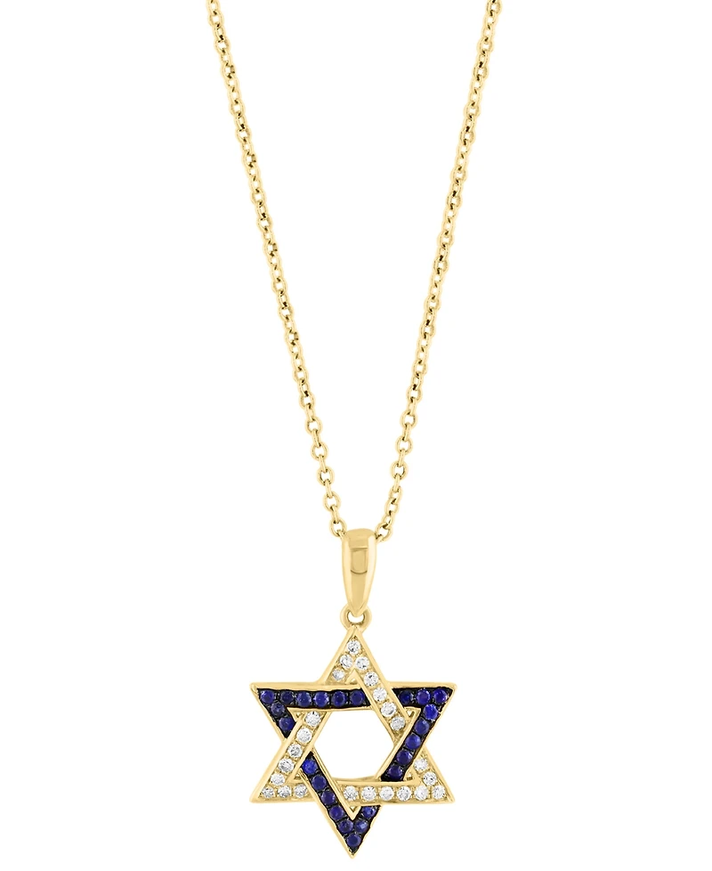 Effy Sapphire (1/6 ct. t.w.) & Diamond (1/8 ct. t.w.) Star Of David Pendant Necklace in 14k Gold, 18" + 1" extender