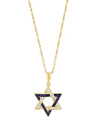 Effy Sapphire (1/6 ct. t.w.) & Diamond (1/8 ct. t.w.) Star Of David Pendant Necklace in 14k Gold, 18" + 1" extender