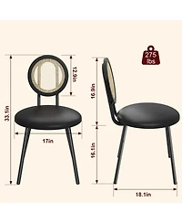 gaomon Dining Chairs Set of 2, Rattan Kitchen Chairs with Thicken Upholstered, Modern Dining Room Chairs Set of 2,Black