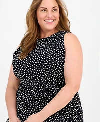 Anne Klein Plus Size Dot-Print Pleated Midi Dress