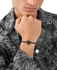 Philipp Plein Men's Elite Skull Black Leather Bracelet in Black Ion-Plated Stainless Steel