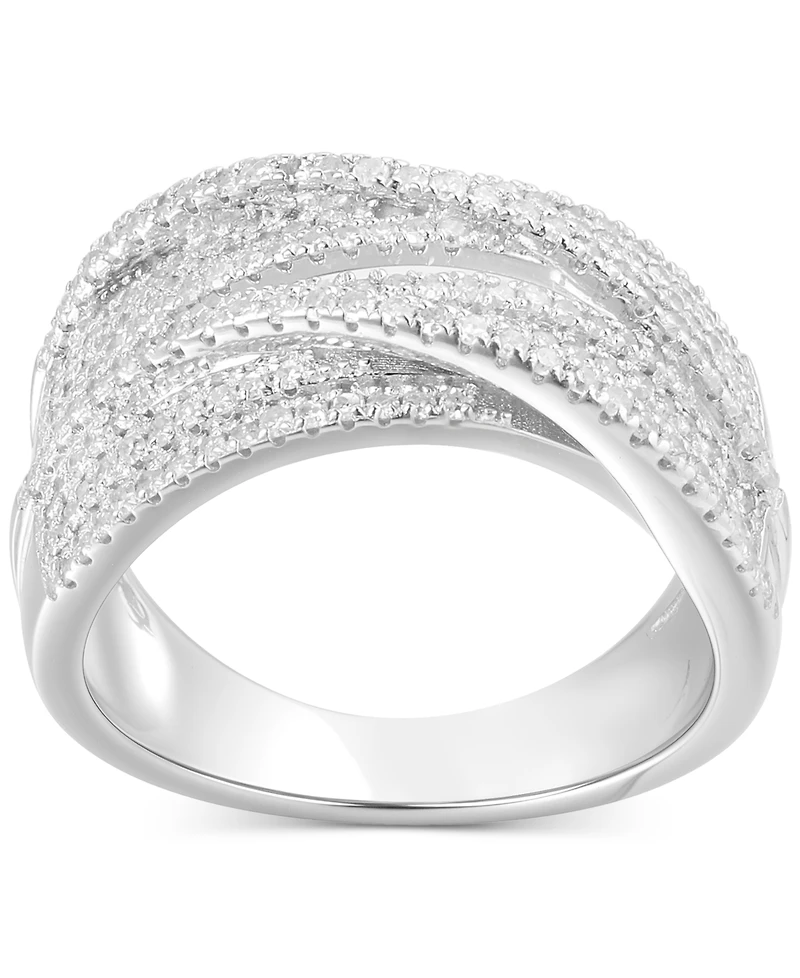 Diamond Multirow Crossover Statement Ring (3/4 ct. t.w.) Sterling Silver