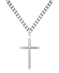 Men's Solid Tubular Cross 22" Pendant Necklace in Sterling Silver