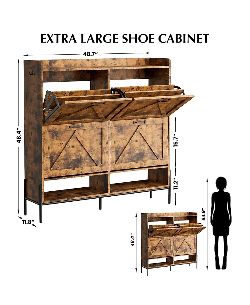 gaomon Shoe Cabinet with 4 Flip Drawers,Freestanding Shoe Storage Cabinet Organizer for Entryway,Shoe Rack Cabinet,Dry and wet Separation Shoe Organiz