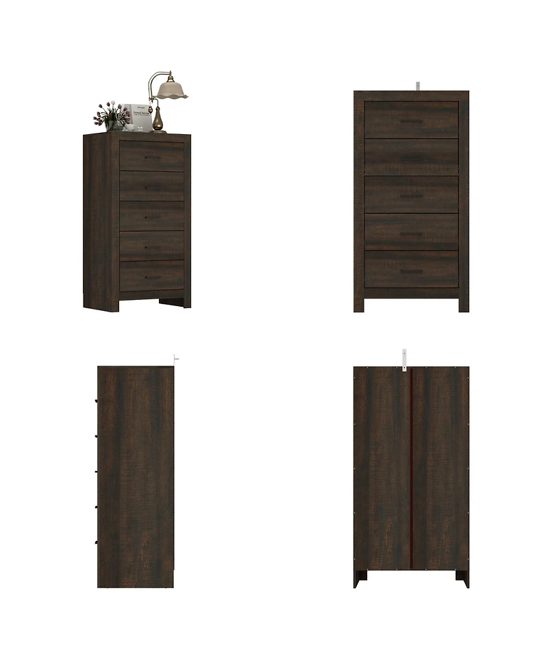 Homsee Brown Wood Accent Storage Dresser Organizer With 5 Drawers