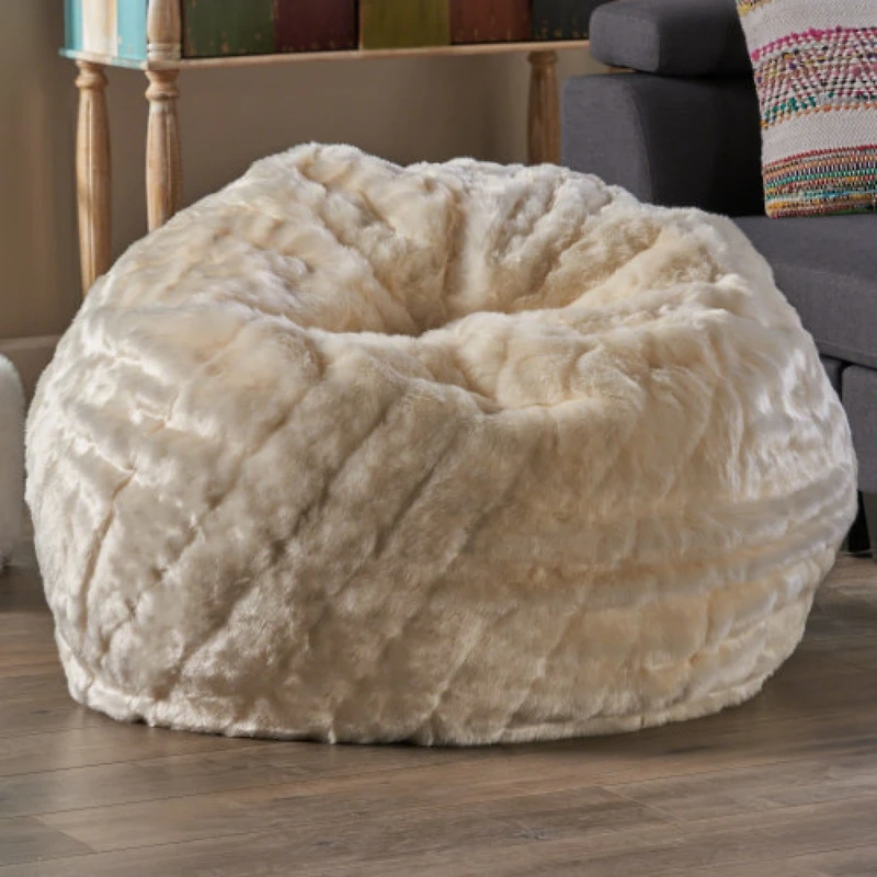 Streamdale Amori Modern 3 Foot Faux Fur Bean Bag White Color