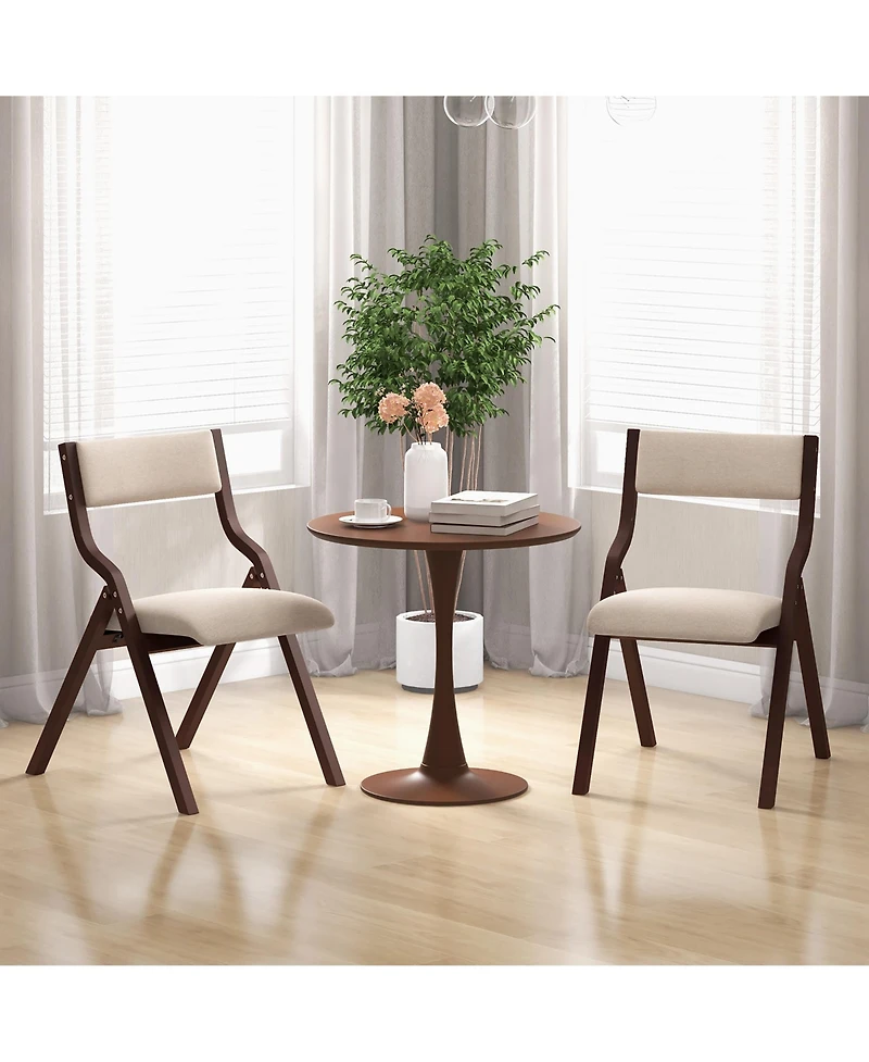 Gymax Folding Dining Chairs Set of 4 Wooden Table Chairs w/ Padded Seat Modern Coffee & Beige