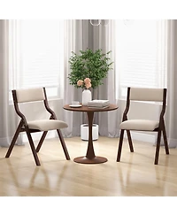 Gymax Folding Dining Chairs Set of 4 Wooden Table Chairs w/ Padded Seat Modern Coffee & Beige