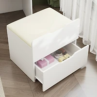 Glass Top and Led Mirror Makeup Vanity Table Set, 3 Draws Dresser,Bedside Table
