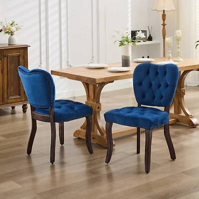 Streamdale French Tufted Fabric Dining Chairs, Set of 2, Blue