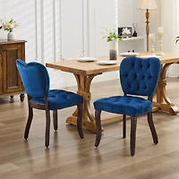 Streamdale French Tufted Fabric Dining Chairs, Set of 2, Blue