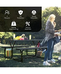 Sugift Outdoor Picnic Table Bench Set with Metal Base