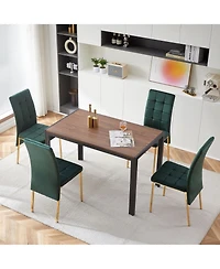 Streamdale Furniture Green Velvet High Back Nordic Dining Chair Modern Fabric Chair with Golden Color Legs, Set Of 4