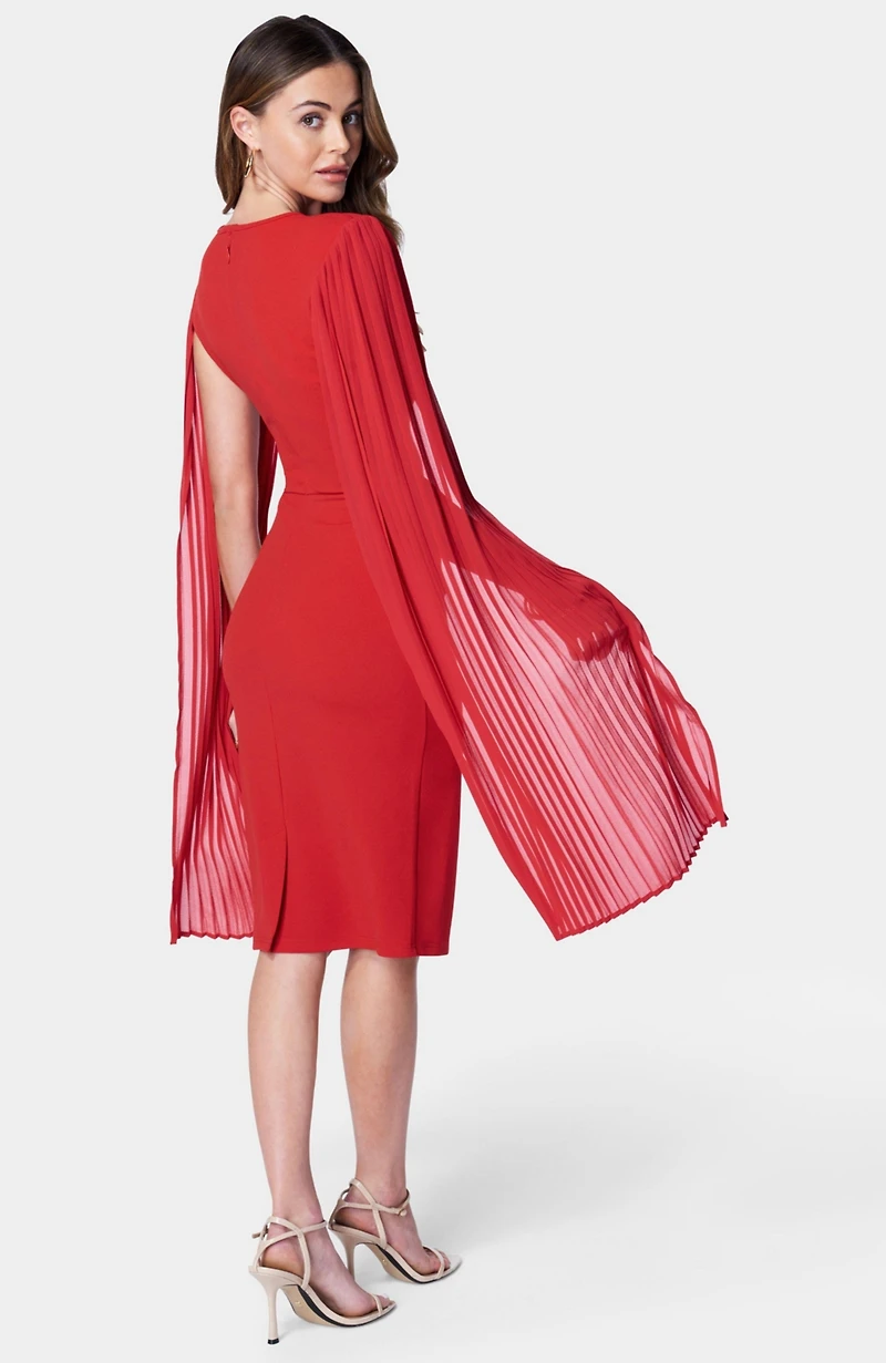 Bebe Women's Cape Sleeve Midi Dress, Red, Small