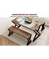 gaomon 55” Dining Table with Benches, Kitchen Table Set for 4-6, Rectangular Dining Room Table Set with Sturdy Metal Frame