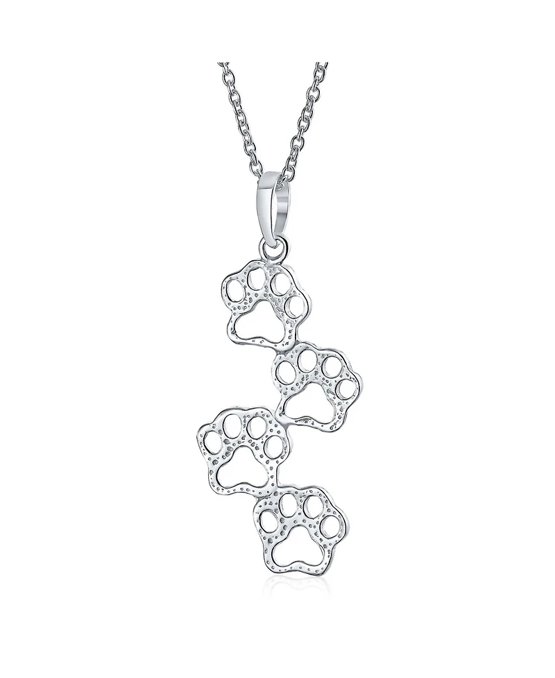Bling Jewelry Animal Pet Dog Cat Puppy Kitten 4 Multi Paw Prints Dog Tag Pendant Necklace .925 Sterling Silver