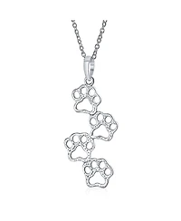 Bling Jewelry Animal Pet Dog Cat Puppy Kitten 4 Multi Paw Prints Dog Tag Pendant Necklace .925 Sterling Silver