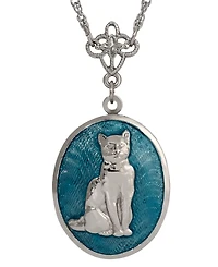 2028 Enamel Oval Cat Locket Necklace