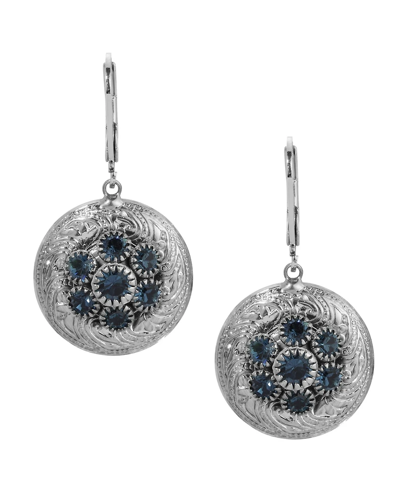 2028 Silver-Tone Crystal Round Drop Earrings