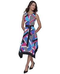 Women's Asymmetric Printed Midi Dress