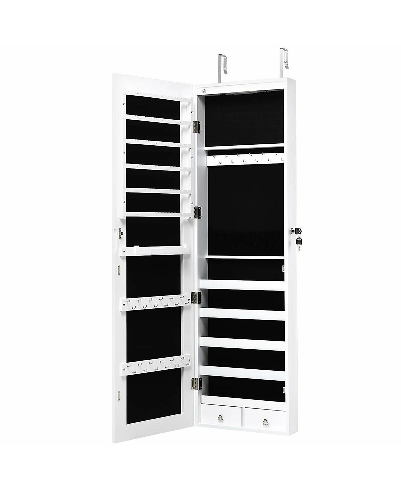 Sugift Wall and Door Mounted Mirrored Jewelry Cabinet with Lights-White
