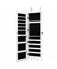 Sugift Wall and Door Mounted Mirrored Jewelry Cabinet with Lights-White