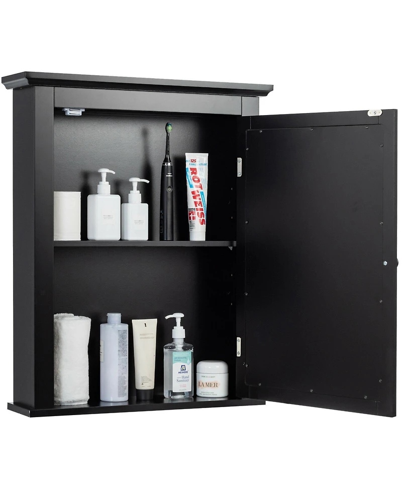 Sugift Wall Mounted Bathroom Mirror Cabinet with 5-level Height-adjustable Shelf-Black