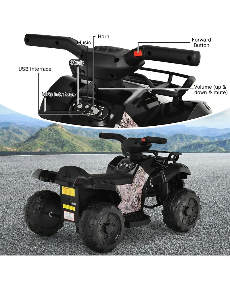 Sugift 6V Kids Atv Quad Electric Ride On Car with Led Light and MP3-Black