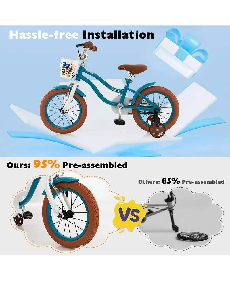 Sugift 12 Inch Kids Bike Adjustable with Removable Basket for 3-4 Years Old-12 inches