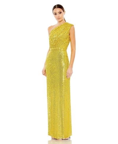 Mac Duggal Women's Sequined Ruched One Shoulder Gown