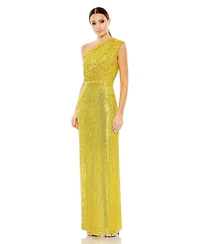 Mac Duggal Women's Sequined Ruched One Shoulder Gown