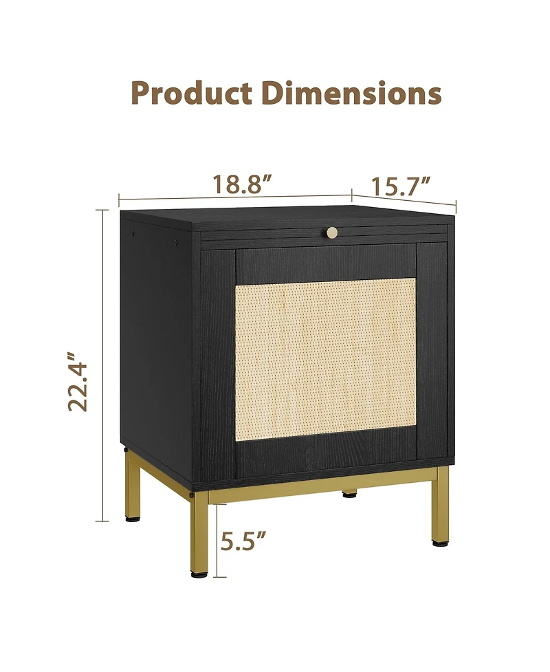 gaomon Rattan End Table - Set of 1, Wood Nightstand with Storage Shelf