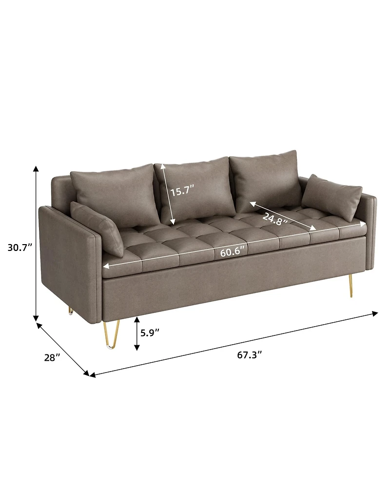 gaomon 3-Seater Faux Leather Sofa with Lift-Up Storage, Modern Design Couch with Hand Stitched Comfortable Cushion