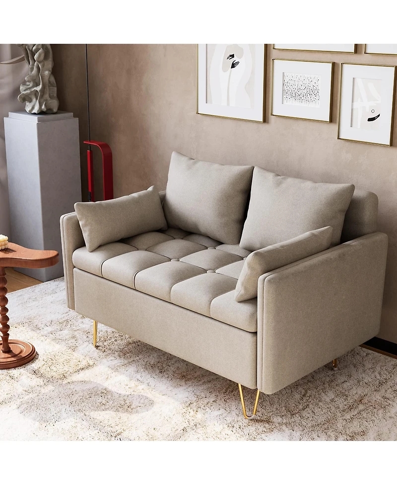 gaomon 44.5 Inch Small Modern Sofa Couch with Storage Under Seat Cushion, Comfy Leather Fabric 2-Seat Sofa with 4 Pillows