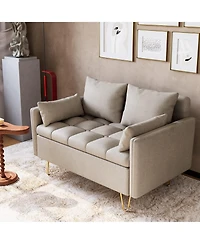 gaomon 44.5 Inch Small Modern Sofa Couch with Storage Under Seat Cushion, Comfy Leather Fabric 2-Seat Sofa with 4 Pillows