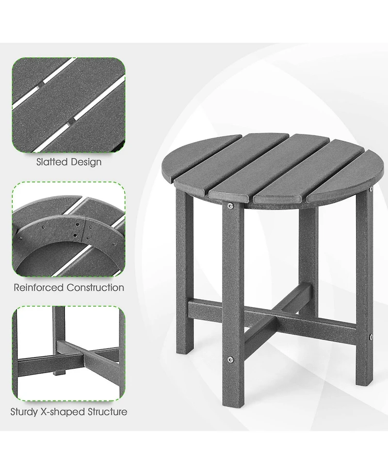 Sugift 18 Inch Round Weather-Resistant Adirondack Side Table-Gray