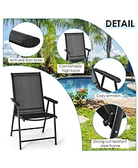 Sugift Set of 2 Outdoor Patio Folding Chair with Ergonomic Armrests-Black