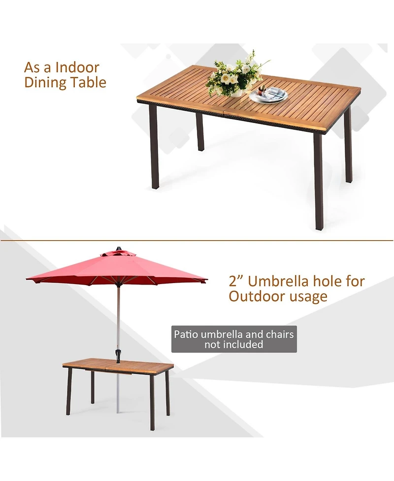 Sugift 55 Inch Patio Acacia Dining Table with Umbrella Hole