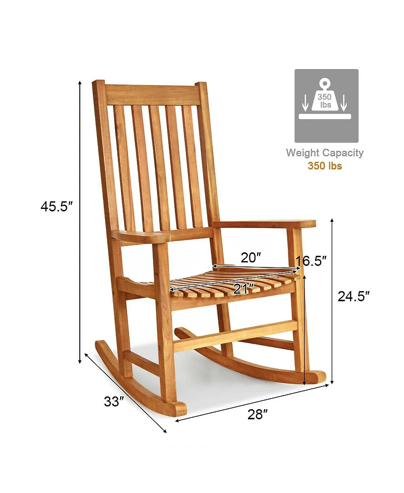 Sugift Indoor Outdoor Wooden High Back Rocking Chair-Natural