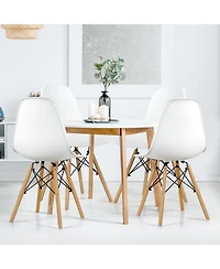 Sugift Set of 4 Modern Armless Dining Chairs Plastic Chairs with Wood Legs-White