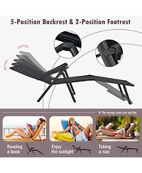 Sugift Patio Foldable Chaise Lounge Chair with Backrest and Footrest-Black