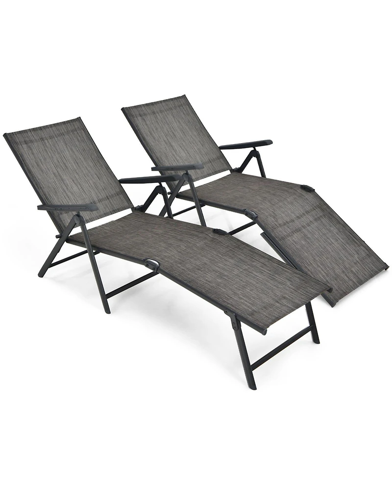 Sugift 2 Pieces Foldable Chaise Lounge Chair with 2-Position Footrest-Gray