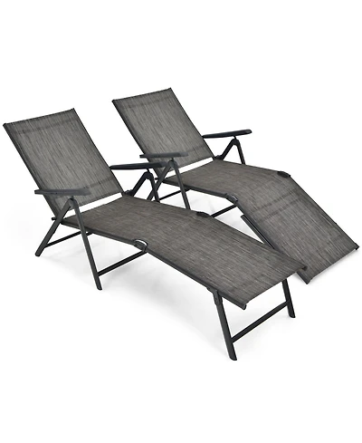 Sugift 2 Pieces Foldable Chaise Lounge Chair with 2-Position Footrest-Gray